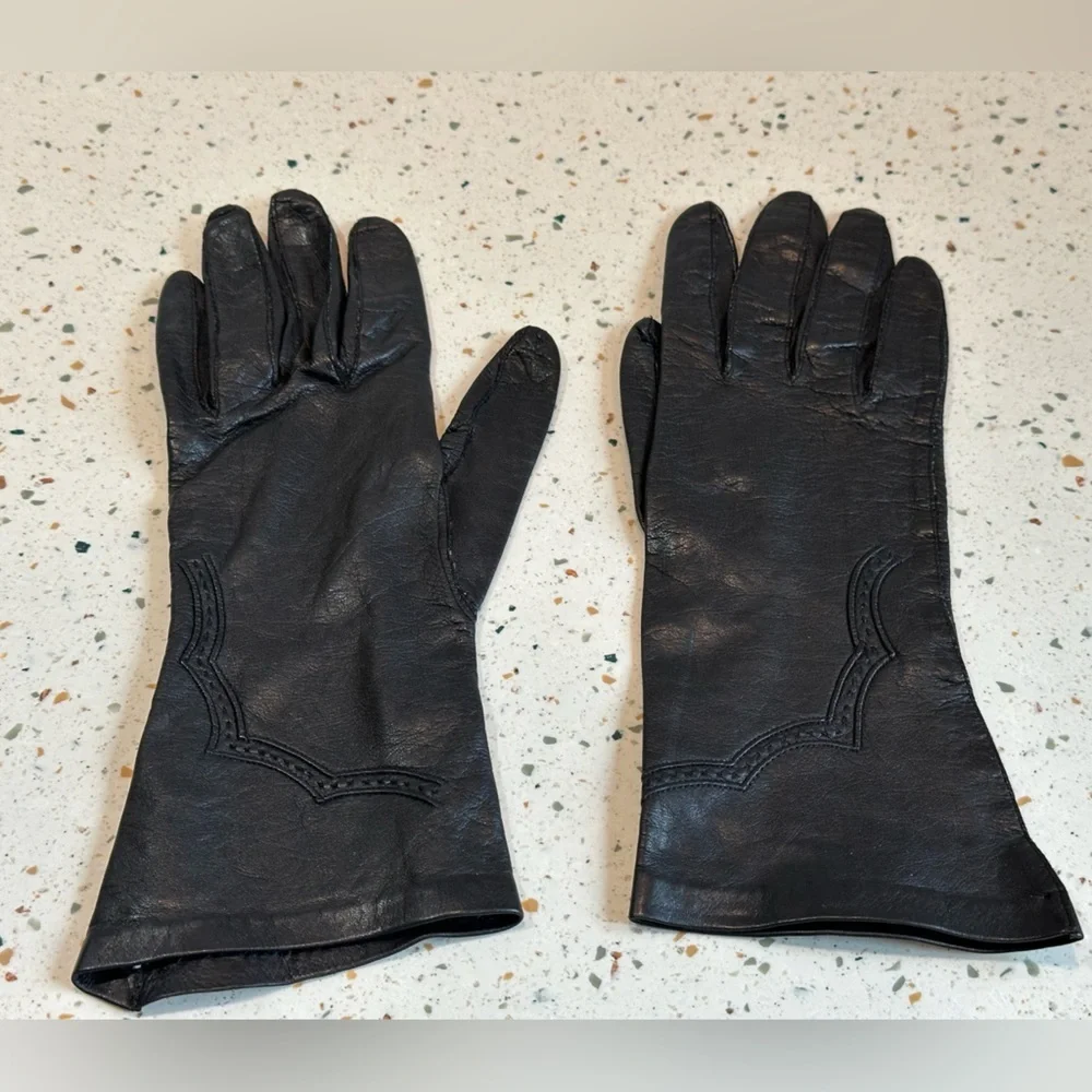 Vintage Carson‎ Pirie Scott & Co. Italian Black Leather Gloves Size 7